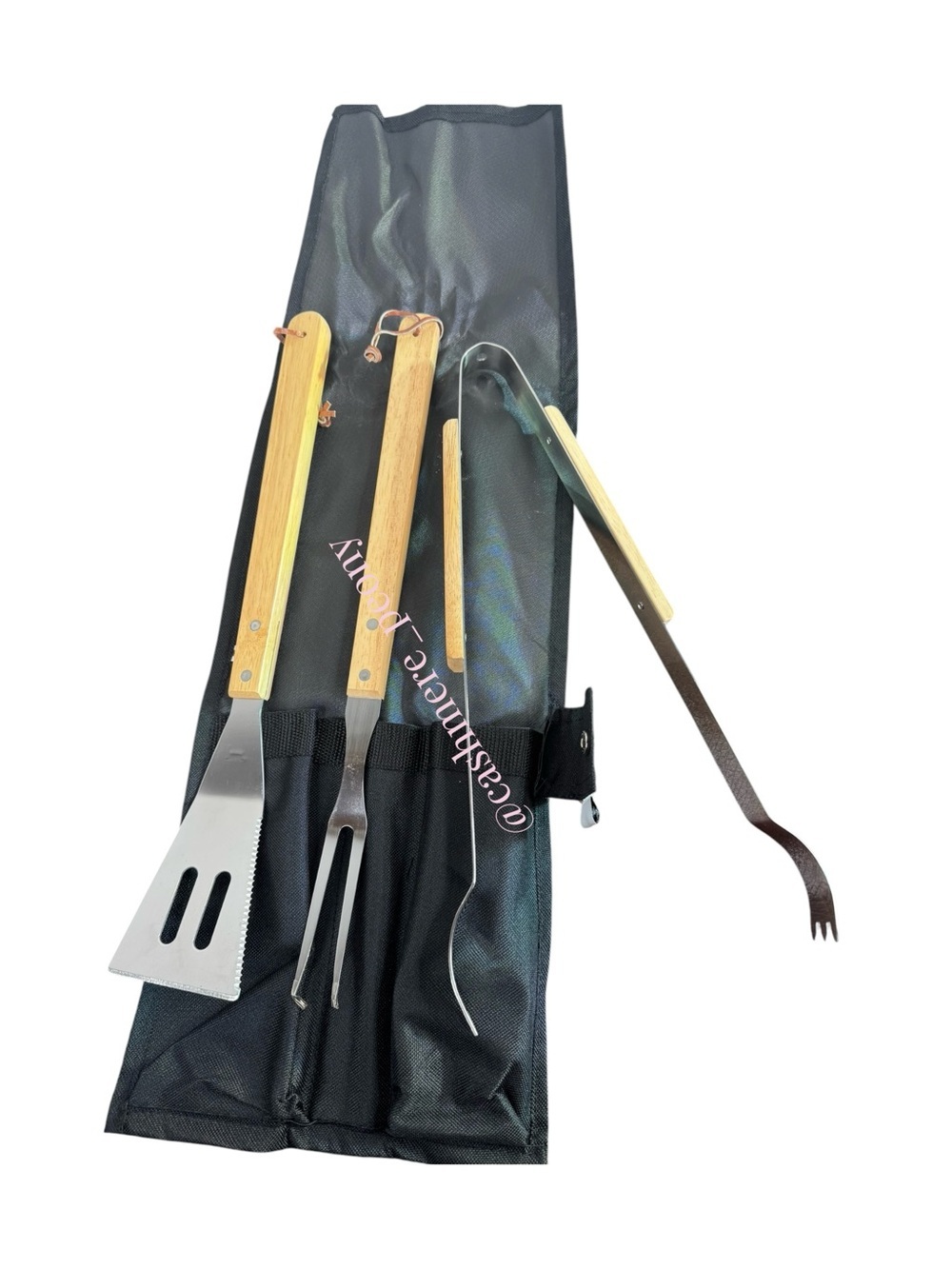 Backyard BBQ Grill Tool Set- Wooden Handles with Carrying Case Stainless Steel